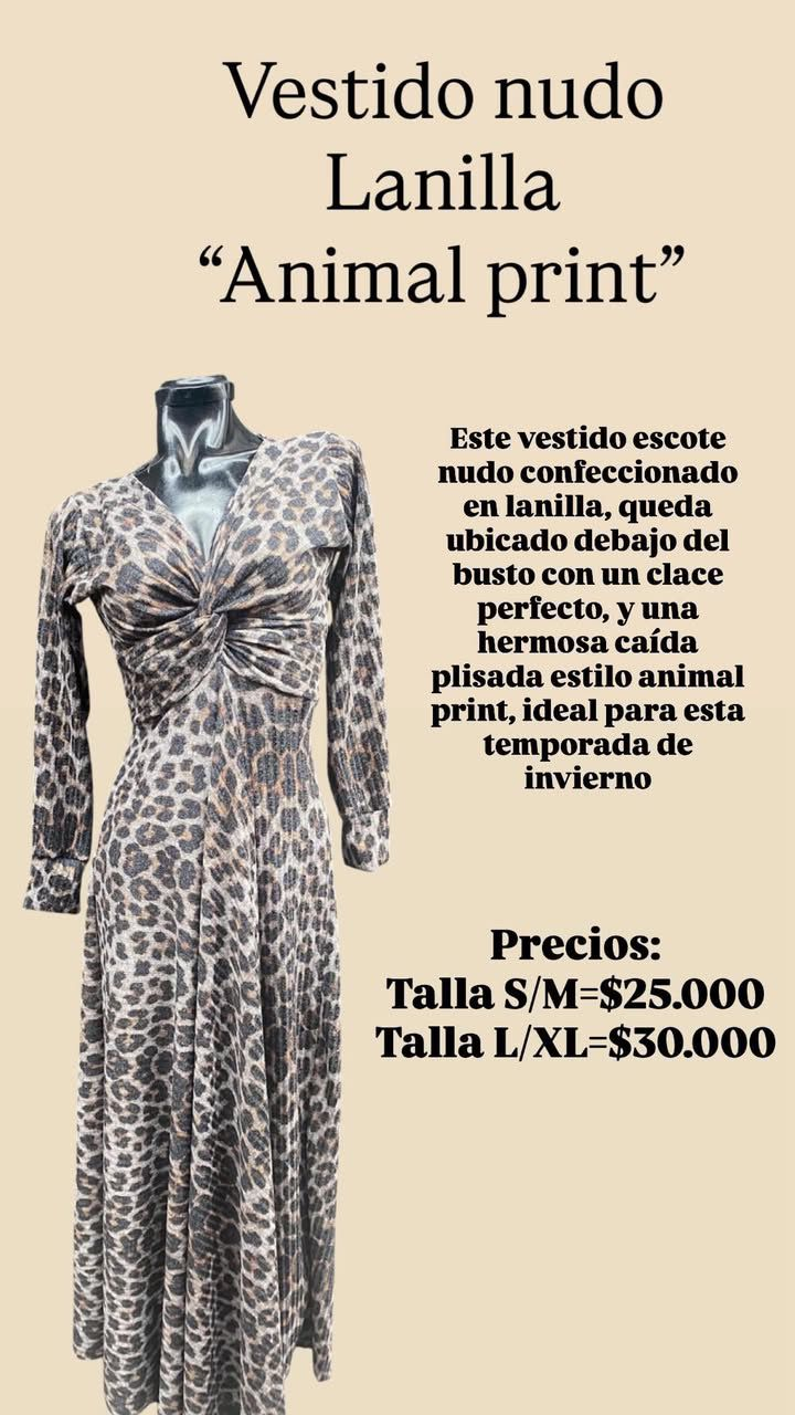 Vestido nudo lanilla animal print