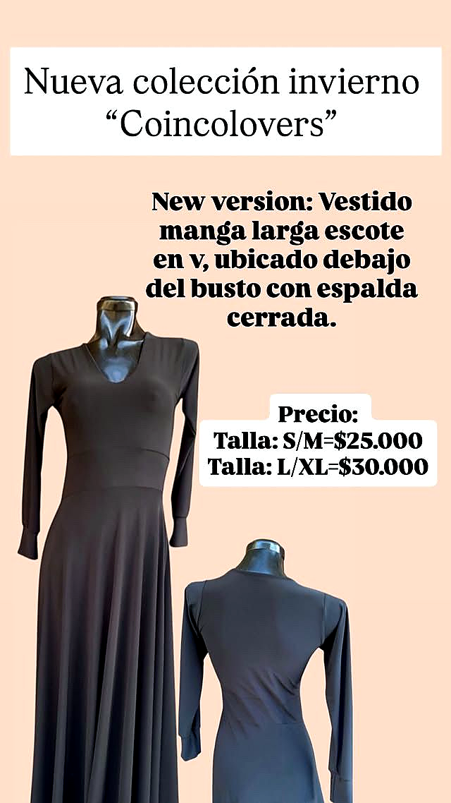 Vestido manga larga escote en V negro