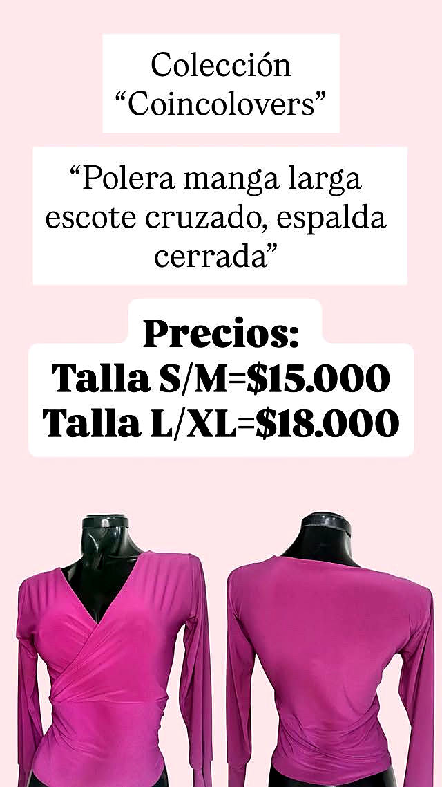 Polera manga larga escote cruzado fucsia
