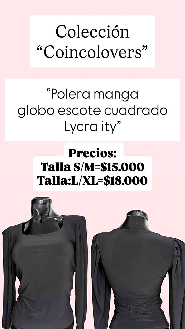 Polera manga globo escote cuadrado negra